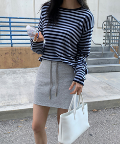 ラウンドストライプトップス NAVY