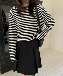 ラウンドストライプトップス BLACK