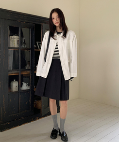 ラウンドストライプトップス BLACK