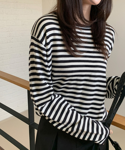 ラウンドストライプトップス BLACK