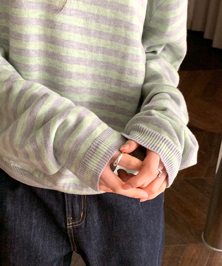 ラウンドストライプトップス GREY