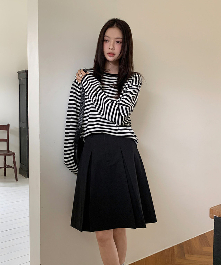 ラウンドストライプトップス BLACK