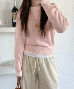 カラーラウンドニット(7color) PINK