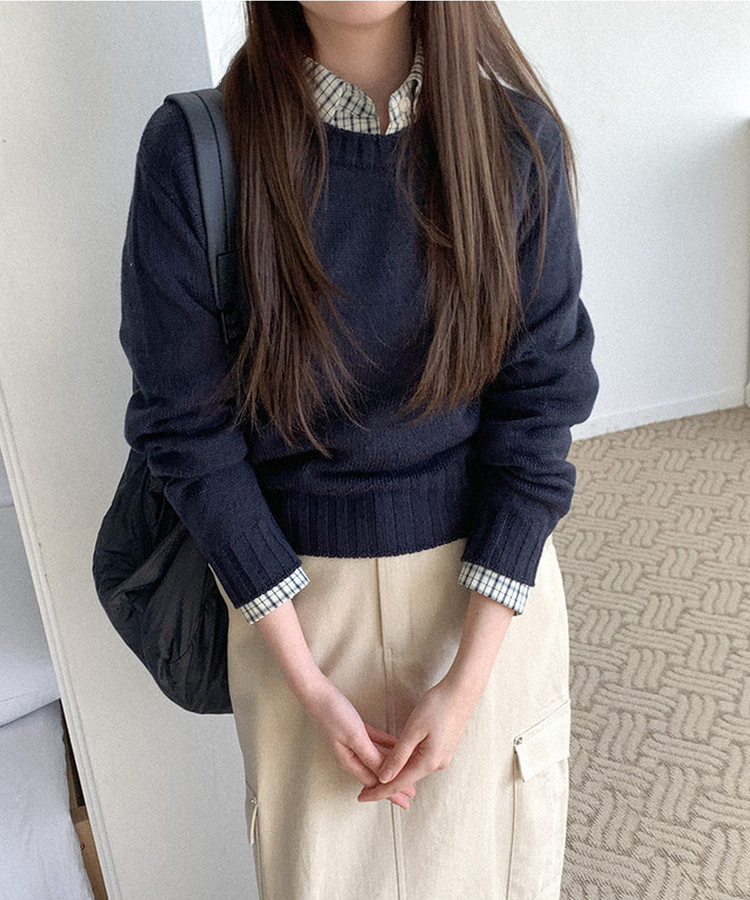 カラーラウンドニット(7color) NAVY