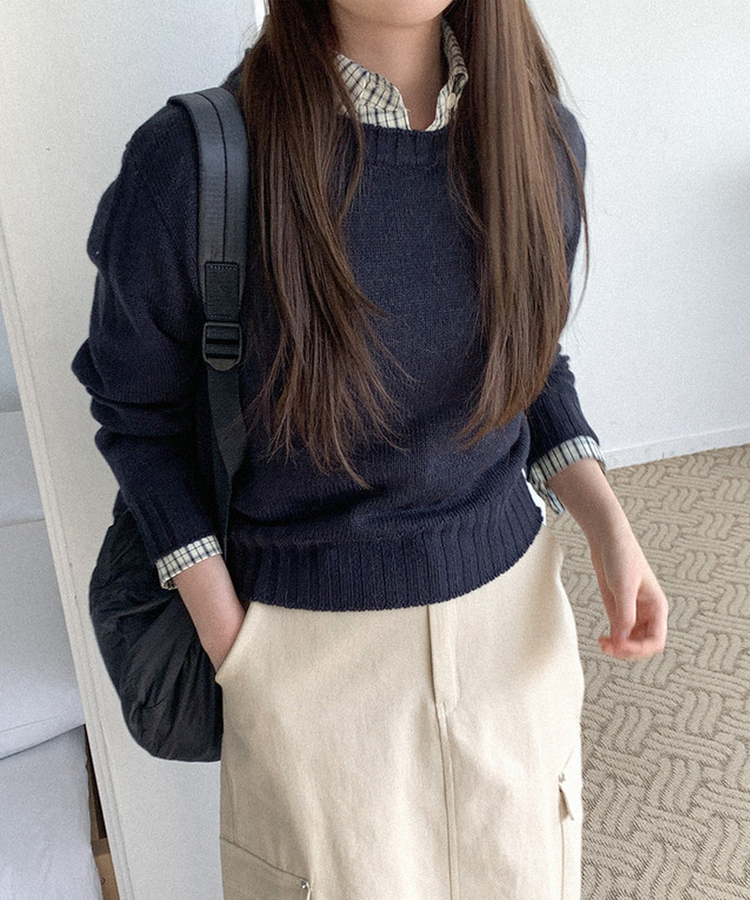 カラーラウンドニット(7color) NAVY