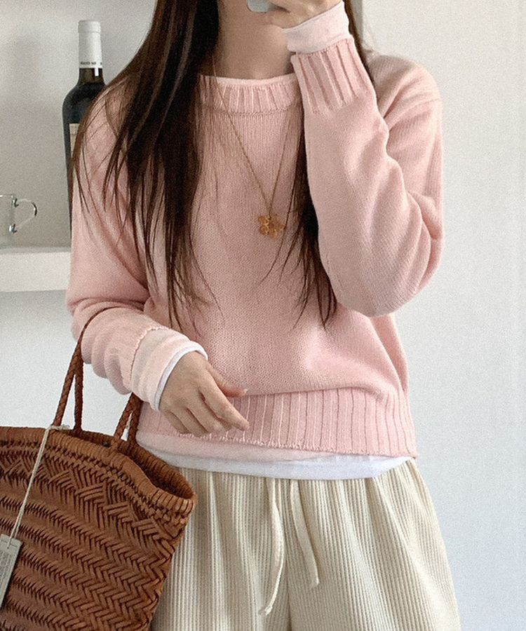 カラーラウンドニット(7color) PINK