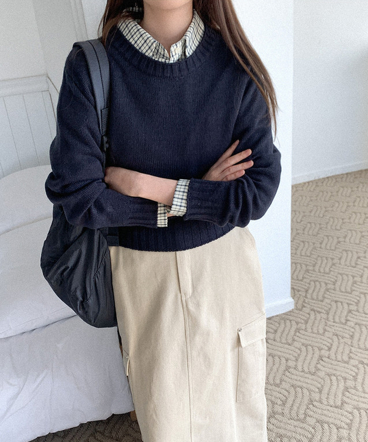 カラーラウンドニット(7color) NAVY