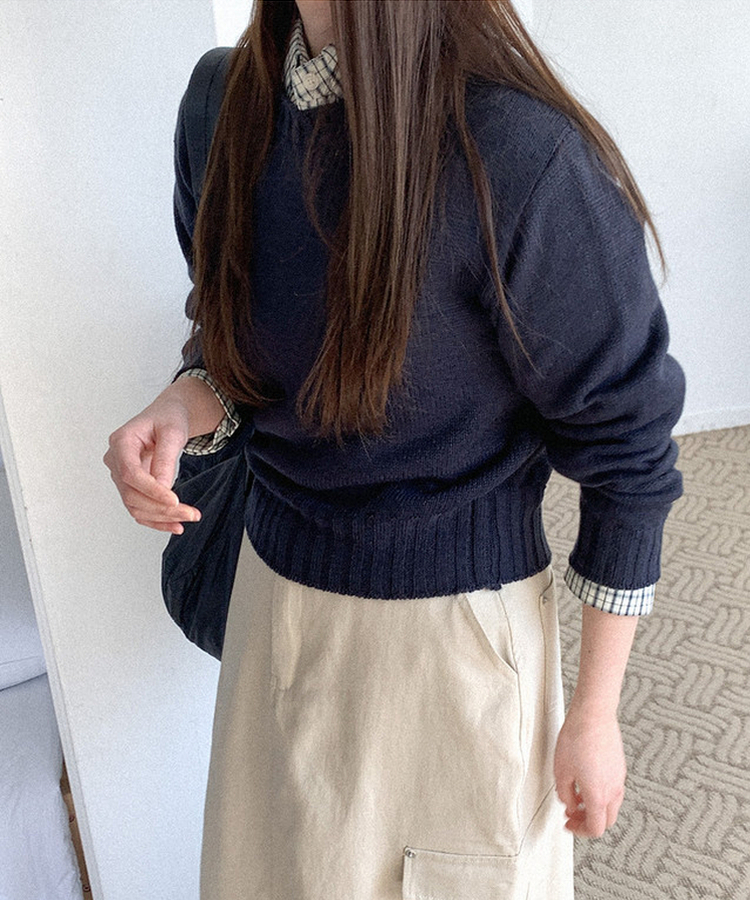 カラーラウンドニット(7color) NAVY