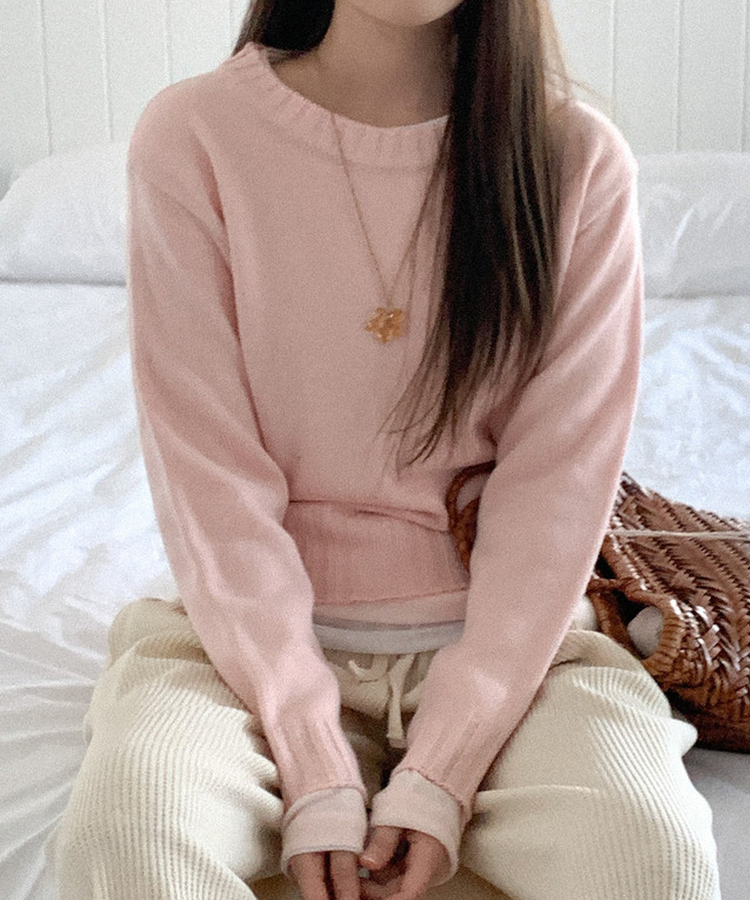 カラーラウンドニット(7color) PINK