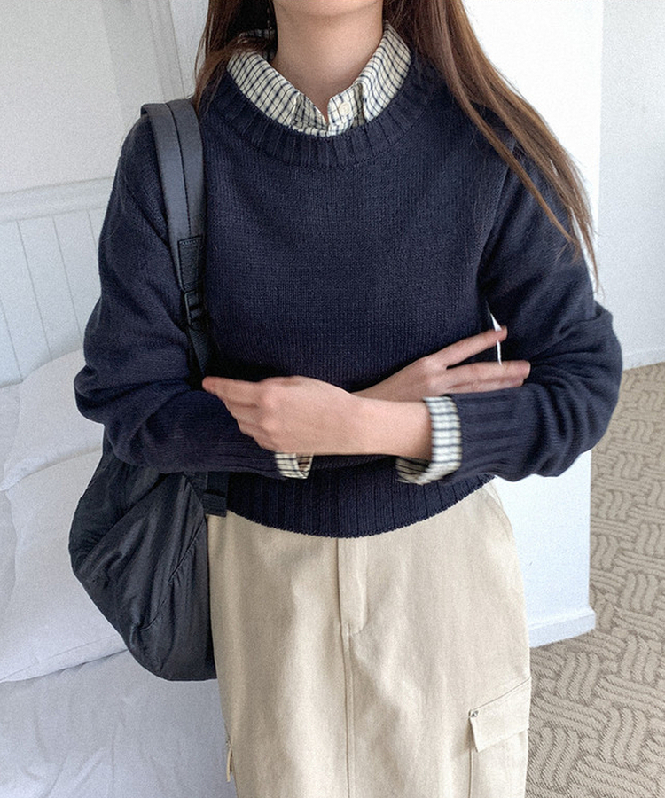 カラーラウンドニット(7color) NAVY