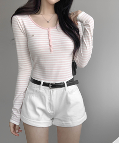 ストライプボタントップス PINK