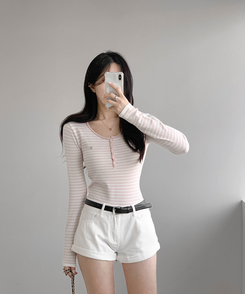 ストライプボタントップス PINK