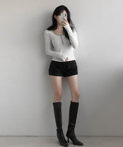 ストライプボタントップス GRAY