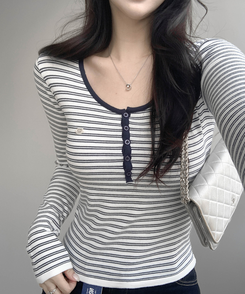 ストライプボタントップス NAVY