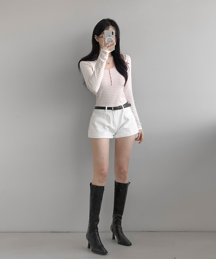 ストライプボタントップス PINK