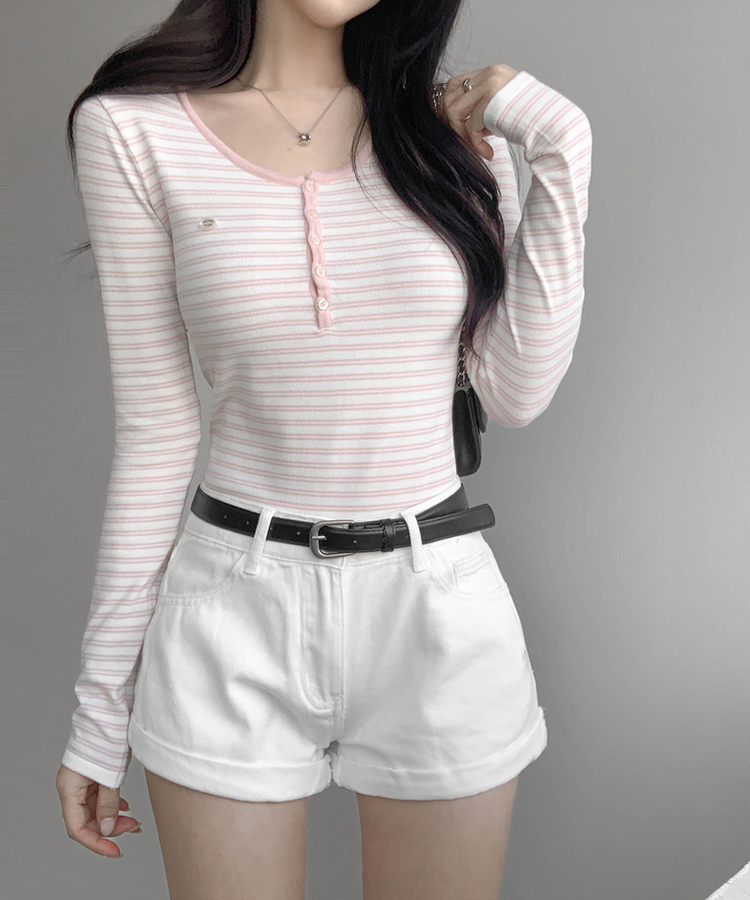ストライプボタントップス PINK