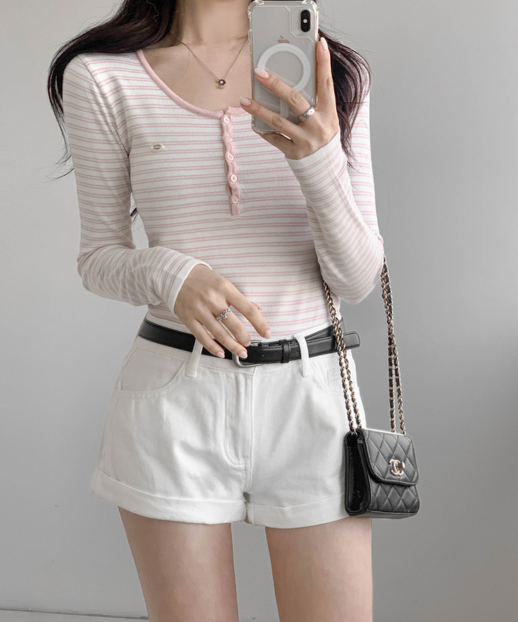 ストライプボタントップス PINK