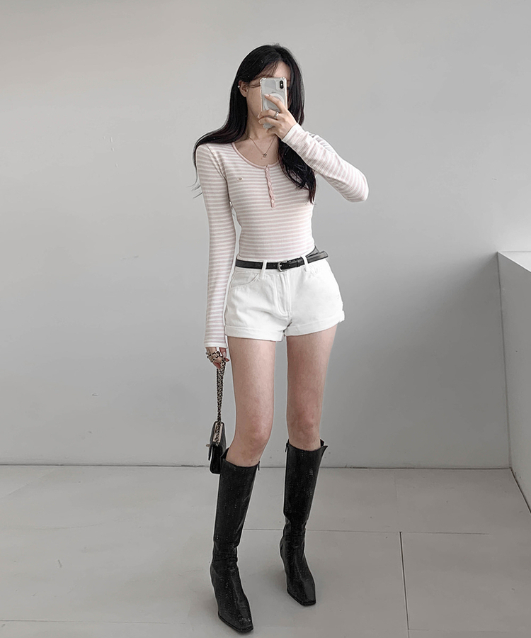 ストライプボタントップス PINK