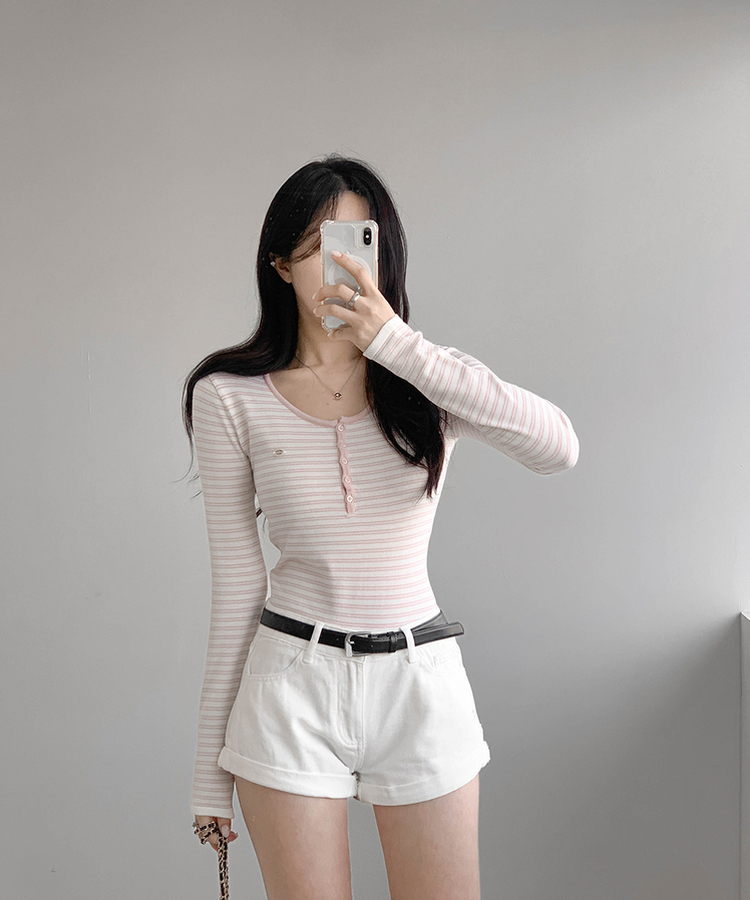 ストライプボタントップス PINK