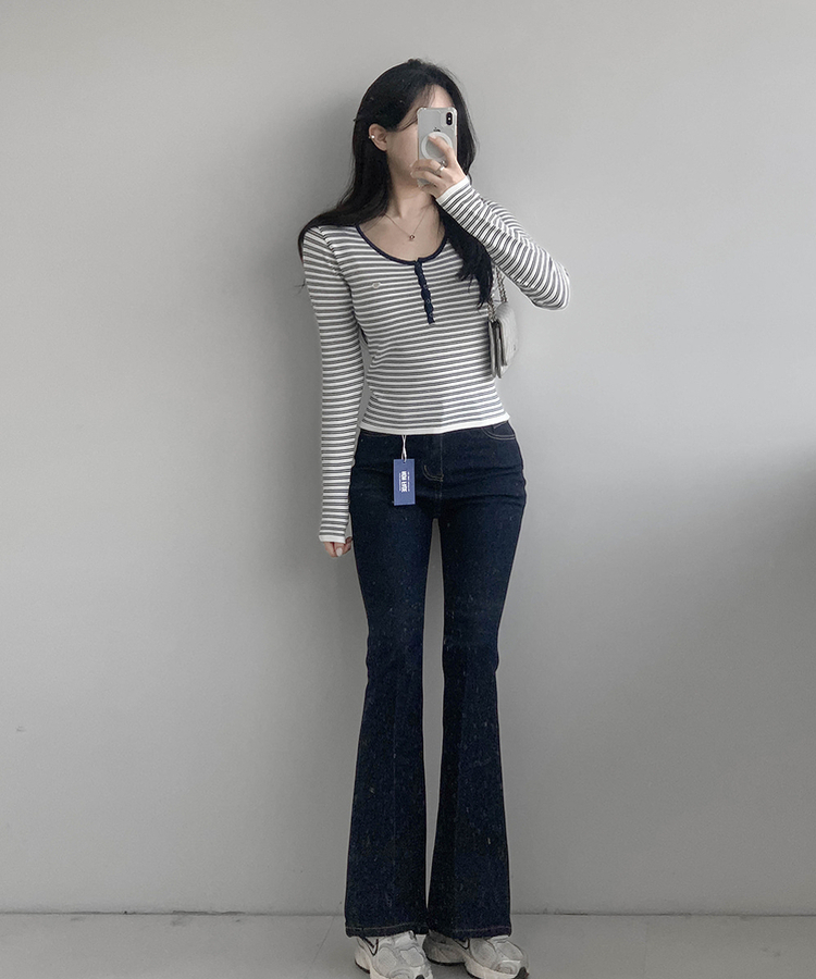 ストライプボタントップス NAVY