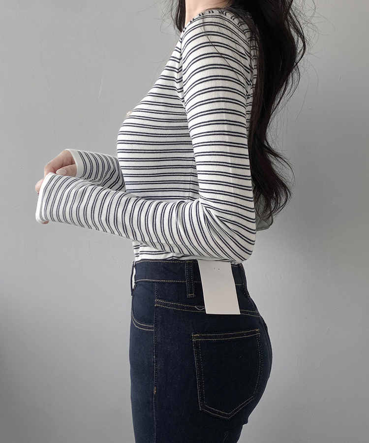 ストライプボタントップス NAVY