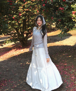 ドットフリルフレアロングスカート WHITE