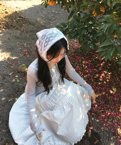 ドットフリルフレアロングスカート WHITE