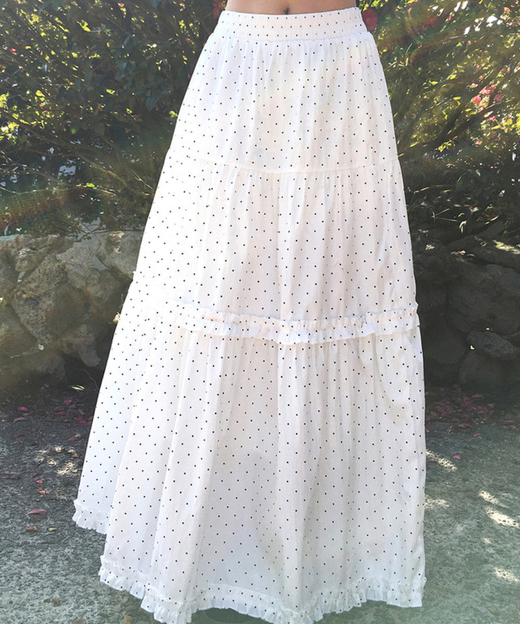 ドットフリルフレアロングスカート WHITE