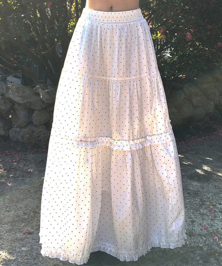 ドットフリルフレアロングスカート WHITE