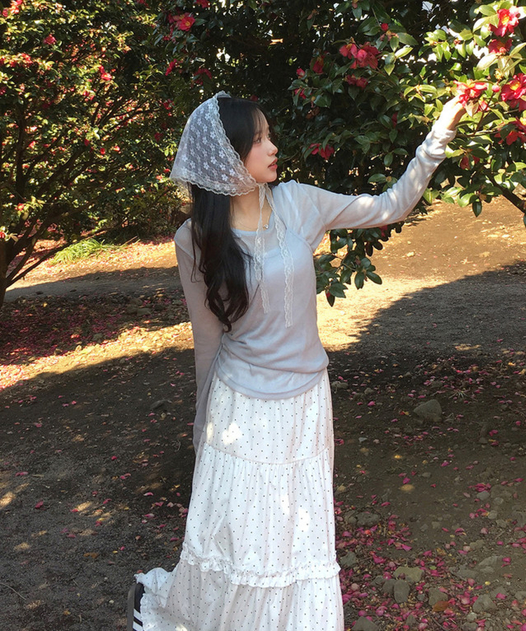 ドットフリルフレアロングスカート WHITE