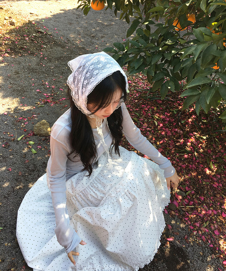 ドットフリルフレアロングスカート WHITE