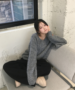 ウールヘンリーネックニット(5color) GREY