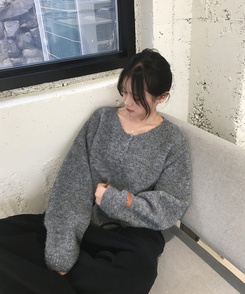 ウールヘンリーネックニット(5color) GREY