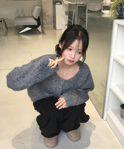 ウールヘンリーネックニット(5color) GREY