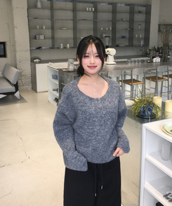 ウールヘンリーネックニット(5color) GREY