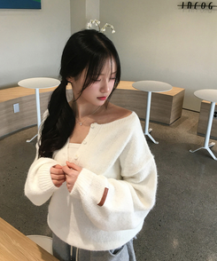 ウールヘンリーネックニット(5color) IVORY