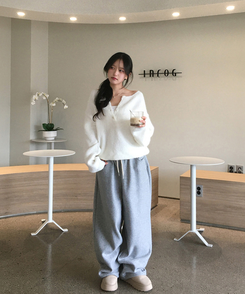 ウールヘンリーネックニット(5color) IVORY