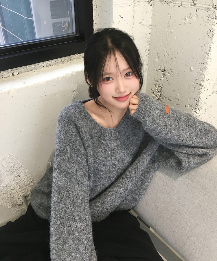 ウールヘンリーネックニット(5color) GREY