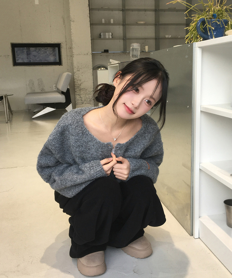 ウールヘンリーネックニット(5color) GREY