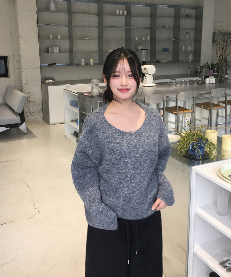 ウールヘンリーネックニット(5color) GREY