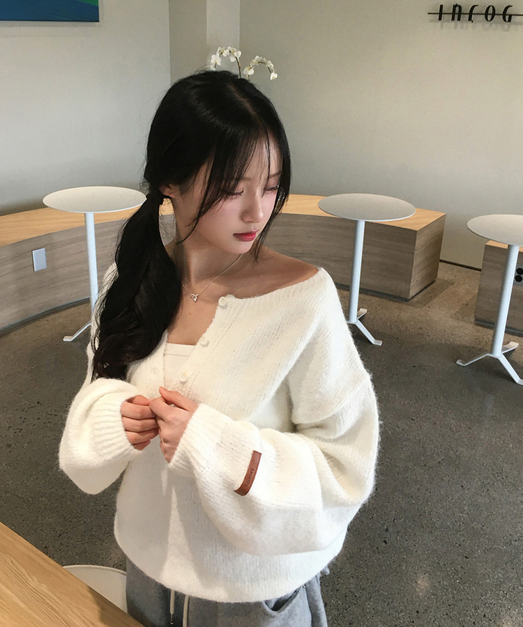 ウールヘンリーネックニット(5color) IVORY