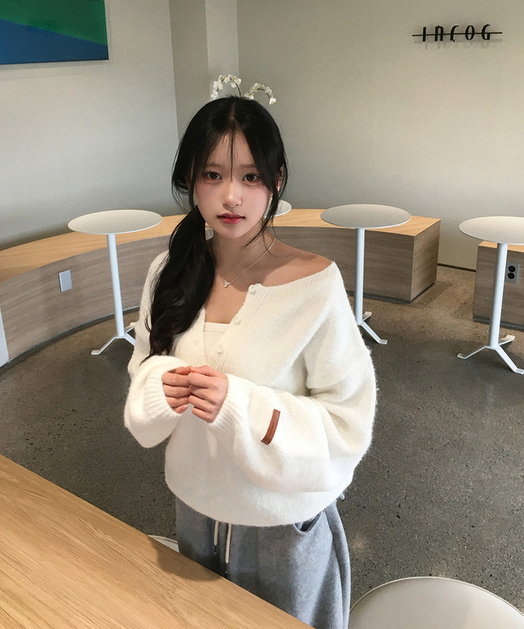 ウールヘンリーネックニット(5color) IVORY