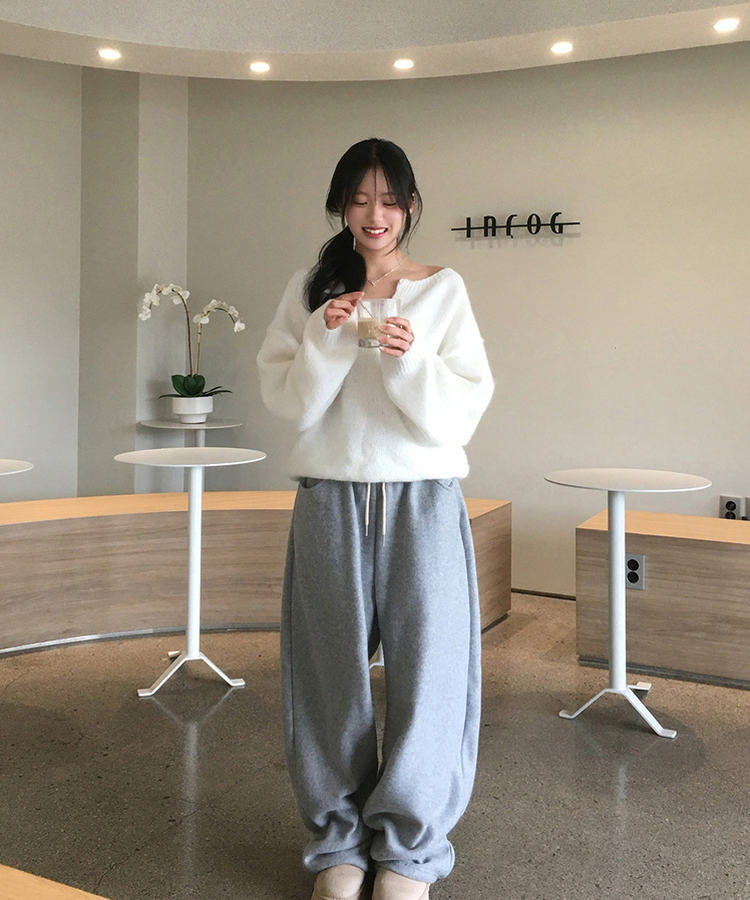 ウールヘンリーネックニット(5color) IVORY