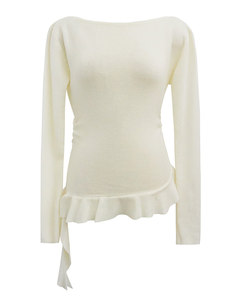 オフショルダーフリルシアリングニット