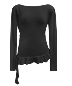 オフショルダーフリルシアリングニット