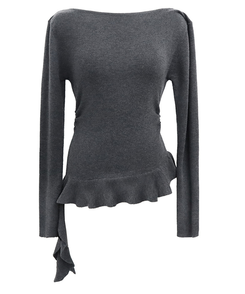 オフショルダーフリルシアリングニット