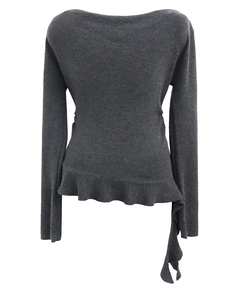 オフショルダーフリルシアリングニット