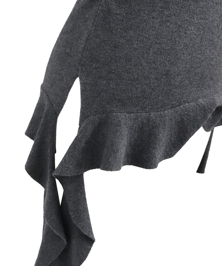 オフショルダーフリルシアリングニット