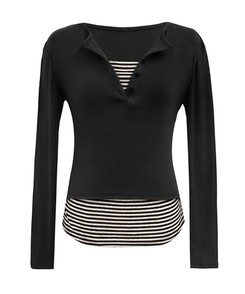 ストライプレイヤード長袖Tシャツ