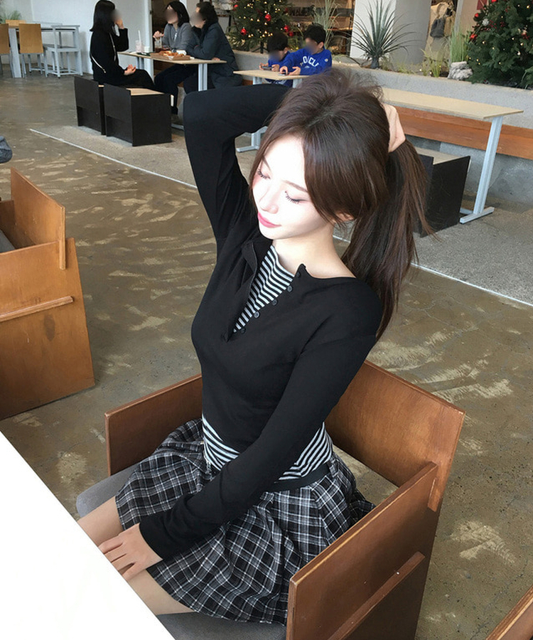 ストライプレイヤード長袖Tシャツ BLACK+GRAY